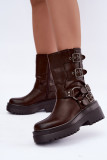 Braune Stiefelette mit Plateau und Schnallen