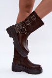 Braune Stiefelette mit Plateau und Schnallen
