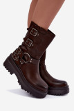 Braune Stiefelette mit Plateau und Schnallen