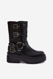 Schwarze Stiefelette mit Plateau und Schnallen