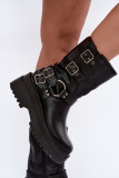 Schwarze Stiefelette mit Plateau und Schnallen