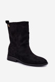 Gefütterte schwarze Stiefelette mit flachem Absatz aus Wildlederoptik