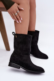 Gefütterte schwarze Stiefelette mit flachem Absatz aus Wildlederoptik
