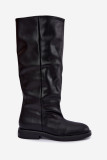 Schwarze Overknee-Stiefel aus Kunstleder mit flachem Absatz