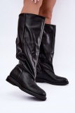 Schwarze Overknee-Stiefel aus Kunstleder mit flachem Absatz
