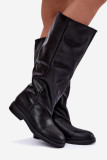 Schwarze Overknee-Stiefel aus Kunstleder mit flachem Absatz