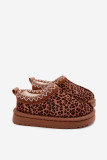 Braune Schneestiefel mit Leopardenstickerei