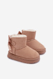 Beige Schneestiefel mit Schleife aus Kunstveloursleder