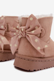 Beige Schneestiefel mit Schleife aus Kunstveloursleder