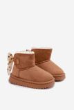 Brauner Schneestiefel mit Schleife aus Kunstveloursleder