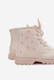 Beige gefütterte Stiefelette mit Blumenmuster