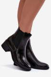 Schwarze Stiefelette aus Kunstleder mit Blockabsatz