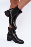 Schwarze Stiefelette aus Kunstleder mit Blockabsatz
