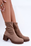 Beige Stiefelette mit Blockabsatz aus Velourslederimitat
