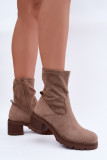 Beige Stiefelette mit Blockabsatz aus Velourslederimitat