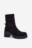 Schwarze Stiefelette aus Velourslederimitat mit Blockabsatz