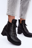 Schnürbare gefütterte Stiefelette mit Blockabsatz, schwarz
