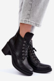 Schnürbare gefütterte Stiefelette mit Blockabsatz, schwarz
