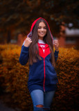 Sweatjacke in langer Form blau/rot/grau
