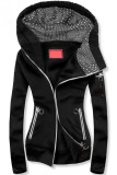Sweatjacke mit schrägem Reißverschluss schwarz