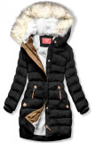 Steppjacke mit Fellimitat an der Kapuze schwarz