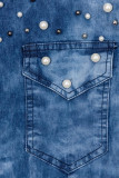Jeansbluse mit Perlen Plus Size