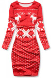 Velourskleid mit Weihnachts-Print rot