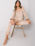 Beige Damen-Pyjama mit Rüsche
