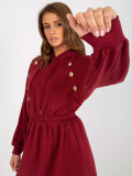 Bordeauxfarbene, schwingende Sweatkleid mit Gummizug in der Taille