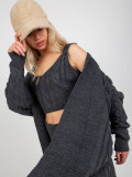 Dunkelgraues dreiteiliges Strickset mit Cardigan