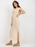 Helle beige Maxi-Strickkleid mit Schlitzen