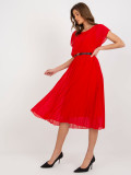 Rotes midi Faltenkleid mit Gürtel