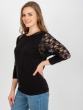 Schwarze Bluse mit Spitze und 3/4-Ärmeln Hawana RUE PARIS