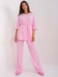 Helle rosa Damen-Casual-Set mit weiten Hosen