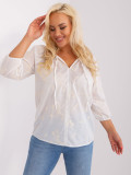 Weiß-beige Bluse in Übergröße mit Stickerei