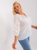 Weiß-beige Bluse in Übergröße mit Stickerei
