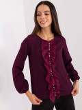 Elegante dunkelviolette Bluse mit Perlen
