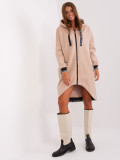 Beige lange Reißverschlussjacke mit Taschen
