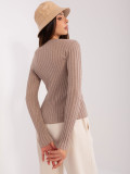 Klassischer gestreifter Pullover in Dunkelbeige