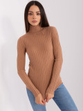 Brauner figurbetonter Pullover mit Rollkragen