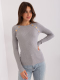 Grau klassischer Pullover mit dekorativen Knöpfen