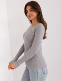 Grau klassischer Pullover mit dekorativen Knöpfen