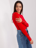 Roter Damenklassiker Pullover mit Knöpfen