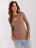 Helle braune Damenklassiker Pullover mit Ausschnitt