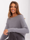 Grau Oversize Pullover mit Bootsausschnitt