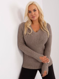 Dunkelbeige Plus-Size Pullover mit dekorativen Knöpfen