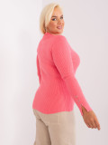 Korallenfarbener Damenpullover in Übergröße mit V-Ausschnitt