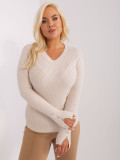 Helle beige Damen Pullover in Übergröße mit V-Ausschnitt