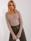 Klassischer gestreifter Pullover in Dunkelbeige