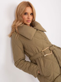 Khaki lange Winterjacke mit Steppung